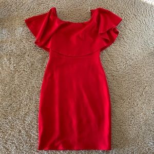 Red, off the shoulder, short dress